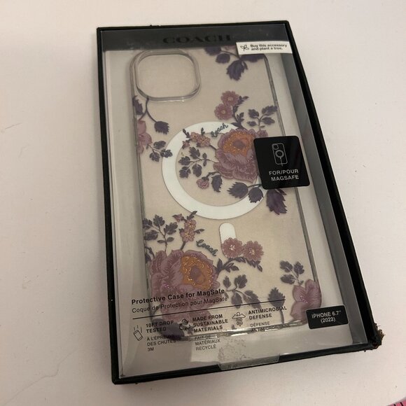 Coach Floral MagSafe iPhone Case | Purple Peony Print (6.7” – iPhone 14/15 Plus) - Picture 1 of 4